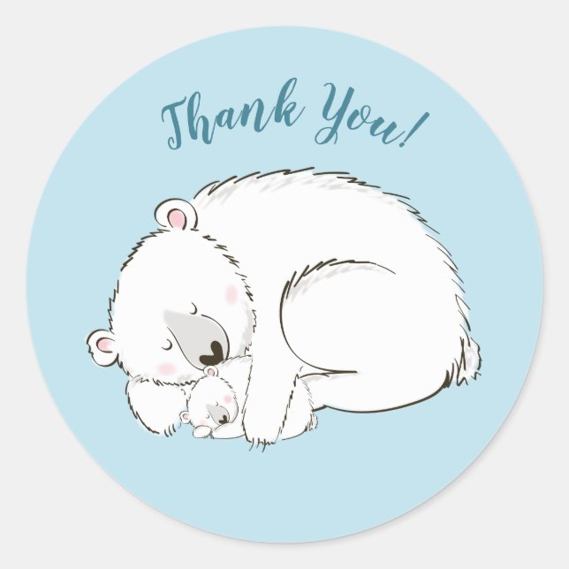 Sticker Rond Ours polaire Baby shower Hiver bleu garçon (Devant)
