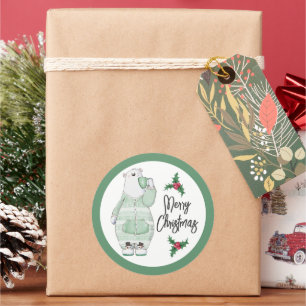 Sticker Rond Ours polaire d'hiver en pyjamas avec cacao classiq