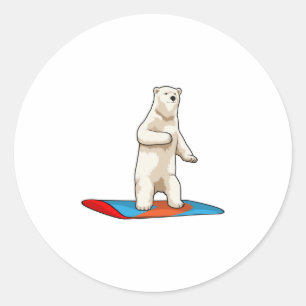Sticker Rond Ours polaire en Snowboardeur avec Snowboard