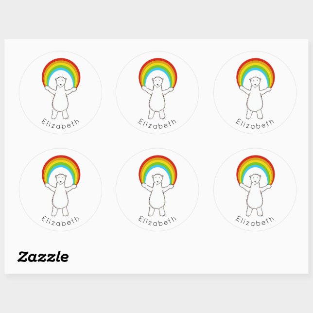 Sticker Rond Ours polaire et arc-en-ciel personnalisés (Feuille)