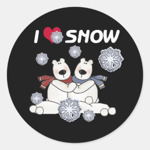 Sticker Rond Ours polaire Hug Log Neige hiver