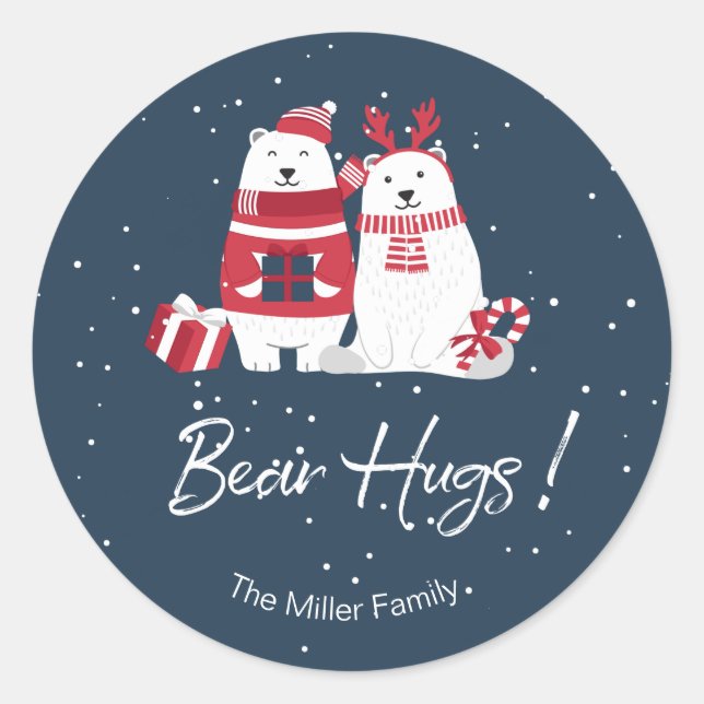 Sticker Rond Ours polaire Hugs Christmas ID851 (Devant)