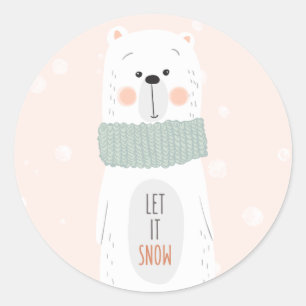 Sticker Rond Ours polaire - Laisser neiger - Baguette de Noël