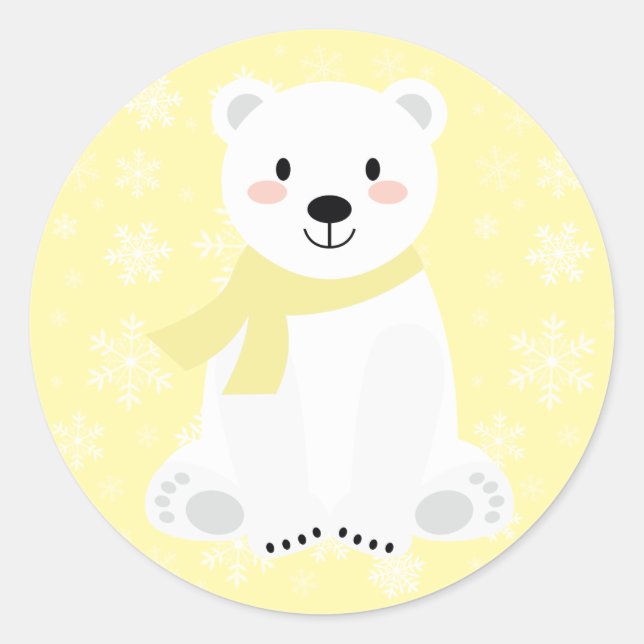 Sticker Rond Ours polaire mignon Hiver Flacon de neige Jaune (Devant)