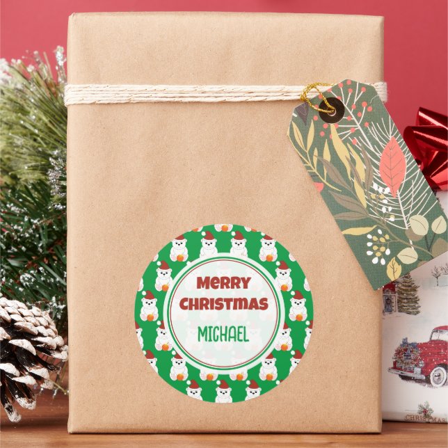 Sticker Rond Ours polaire Noël chapeau de Noël Personnaliser (vacances)