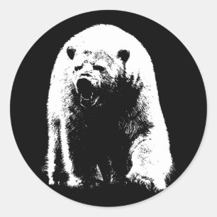 Sticker Rond Ours polaire noir et blanc Pop Art