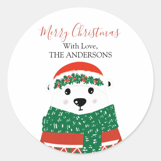 Sticker Rond Ours polaire Nom de famille Noël (Devant)