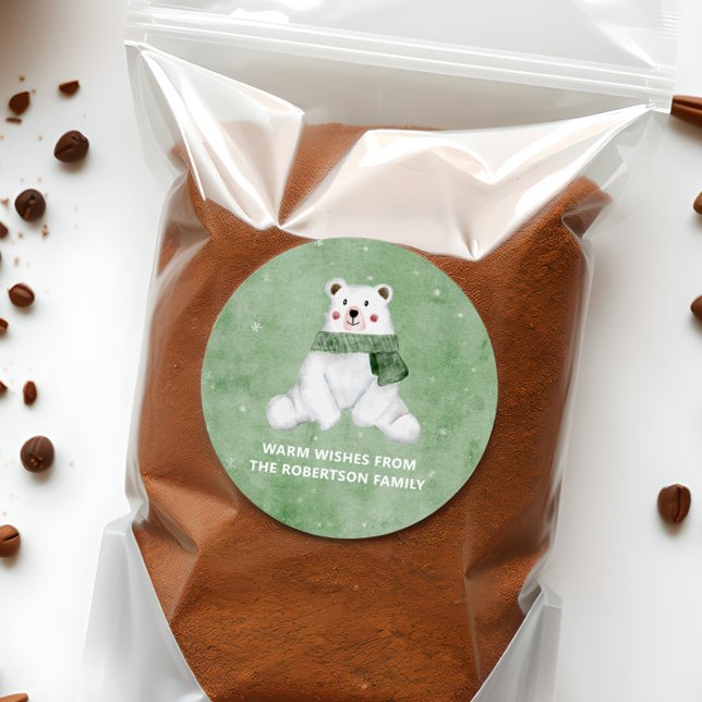 Sticker Rond Ours Polaire Portant une Écharpe Verte Laisser pas (Créateur téléchargé)