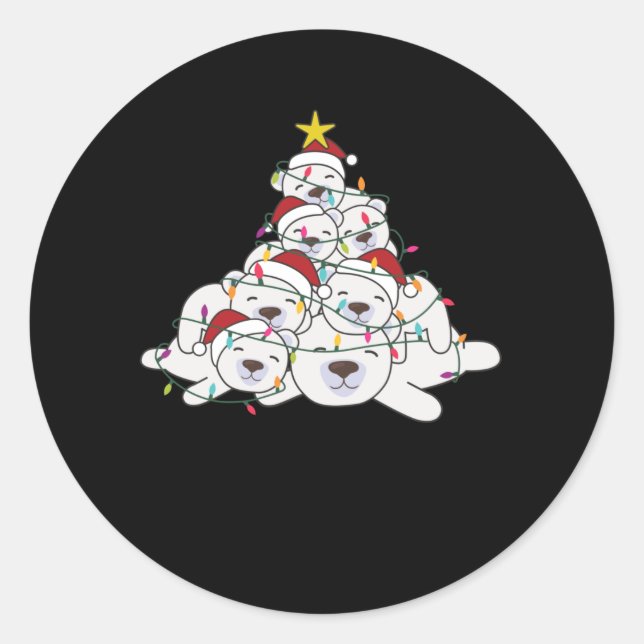 Sticker Rond Ours polaire sapin de Noël animal drôle Noël (Devant)