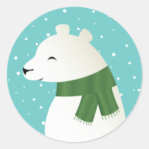 Sticker Rond Ours polaire souriant d'hiver