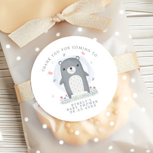 Sticker Rond Ours pour la fête de bébé garçon Merci Favori