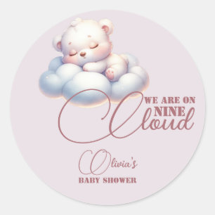 Sticker Rond Ours rose Nous sommes sur le nuage neuf Baby showe