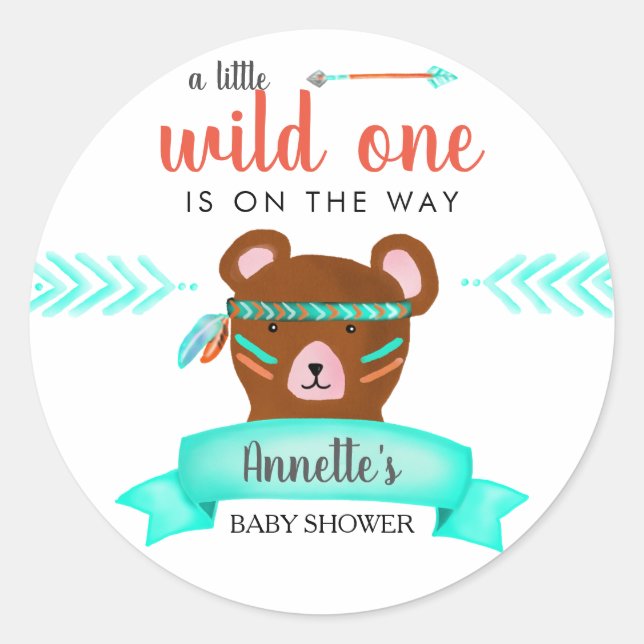 Sticker Rond Ours tribal | Un Baby shower sauvage (Devant)