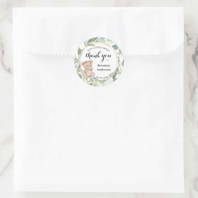 Sticker Rond Ours vert Baby shower doux Traiter Faveur Classi (Sac)