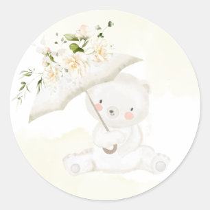 Sticker Rond Ours vert Genre Neutre Floral Baby shower Cl