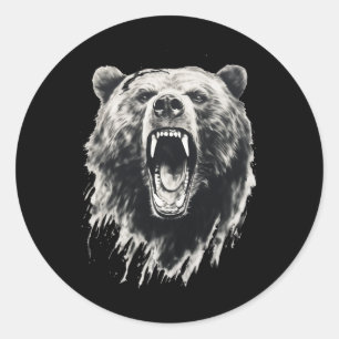Sticker Rond Ours Vintage Ours Grizzly En Colère Randonnée Camp