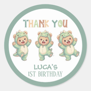Sticker Rond Ourson dinosaure de remerciement mignon pour anniv