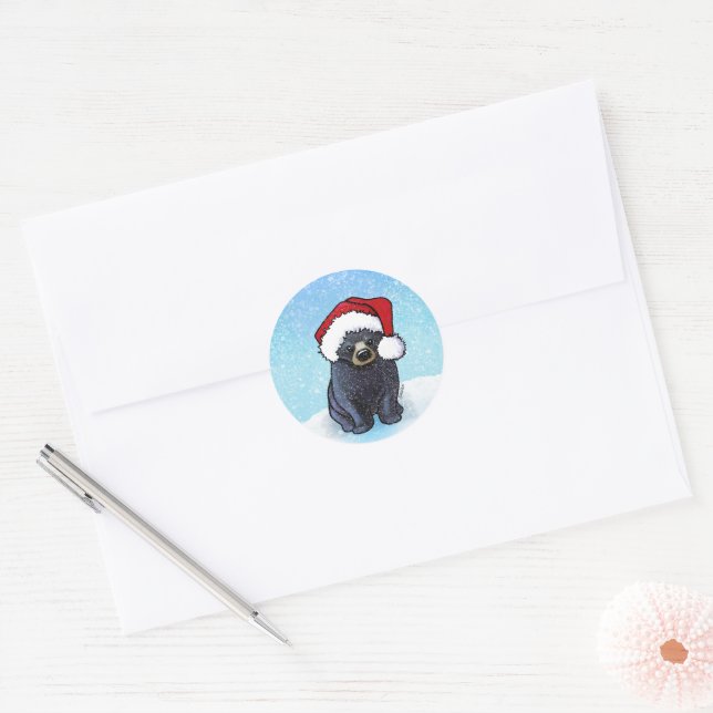 Sticker Rond Ourson noir de Noël (Enveloppe)