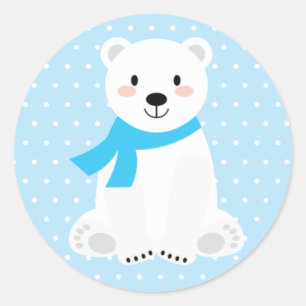 Sticker Rond Ourson Polaire Garçon Mignon Baby Shower Bleu