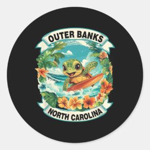Sticker Rond Outer Nks Caroline du Nord Tortue de mer mignonne