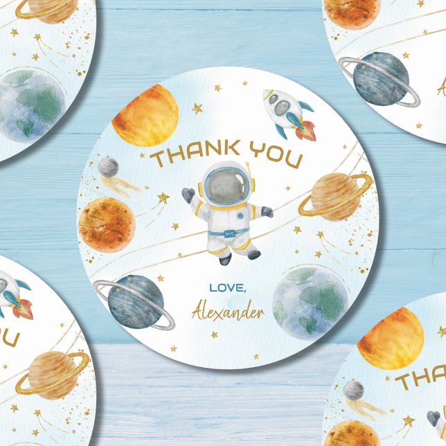 Sticker Rond Outer Space Astronaut Birthday Thank You (Créateur téléchargé)
