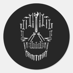 Sticker Rond Outil d'artisanat Wrench and Hammer Tools Skull Me