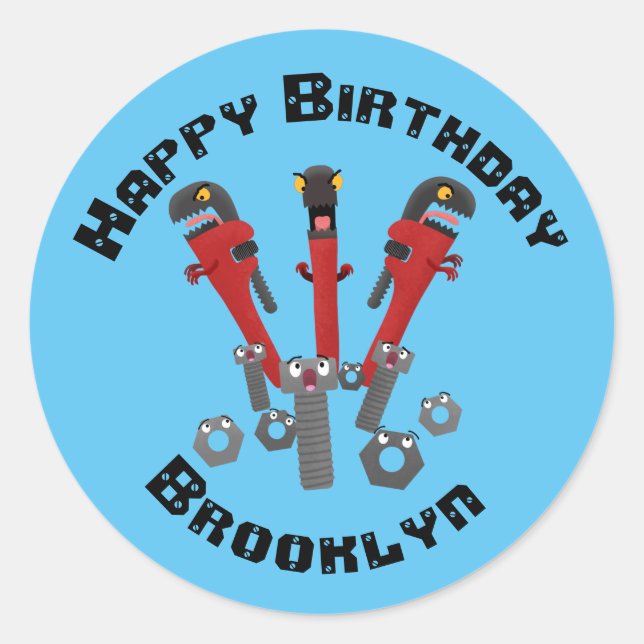 Sticker Rond Outil monstre de clé drôle humour dessin animé cla (Devant)