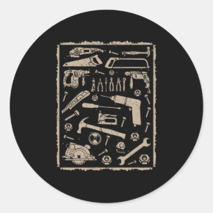 Sticker Rond Outils avec cadre vintage