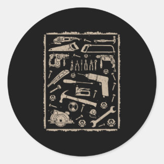 Sticker Rond Outils avec cadre vintage