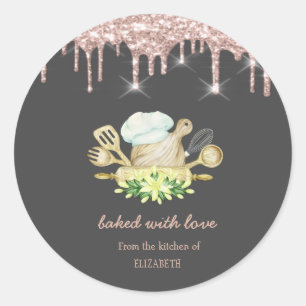 Sticker Rond Outils de boulangerie Fleurs Jaunes Égouttements R