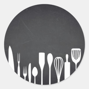 Sticker Rond Outils de cuisine en tableau noir Texte de la Pers