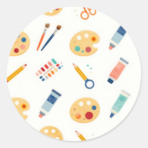 Sticker Rond Outils de peinture d'artiste Motif Mignon Aquarell