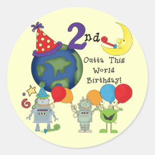Sticker Rond Outta This World 2nd Birthday Tshirts