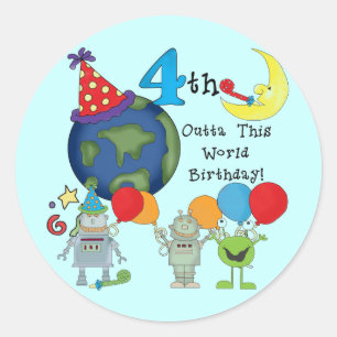 Sticker Rond Outta This World 4th Birthday Tshirts et cadeaux