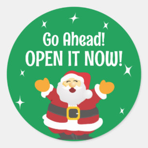 Sticker Rond Ouvrir le package maintenant avec Christmas Père N