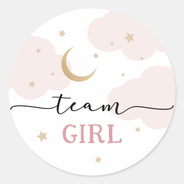 Sticker Rond Over the Moon Pink Team Girl Gender Reveal (Devant)