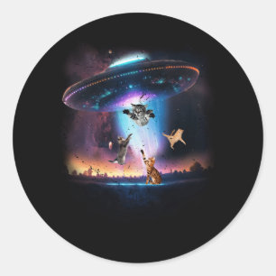 Sticker Rond OVNI Holding Chats Sci-fi Alien Espace Galaxie Cha