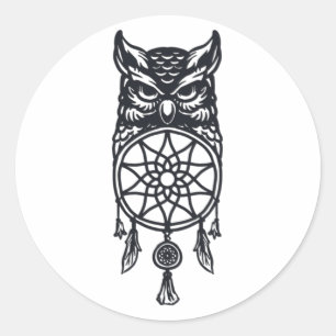 Sticker Rond Owl and dream catcher