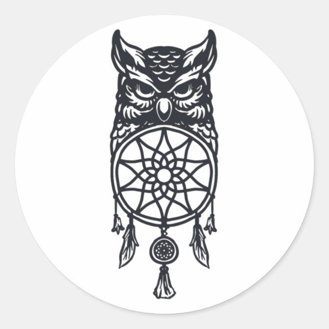 Sticker Rond Owl and dream catcher (Devant)