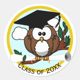 Sticker Rond Owl avec diplôme