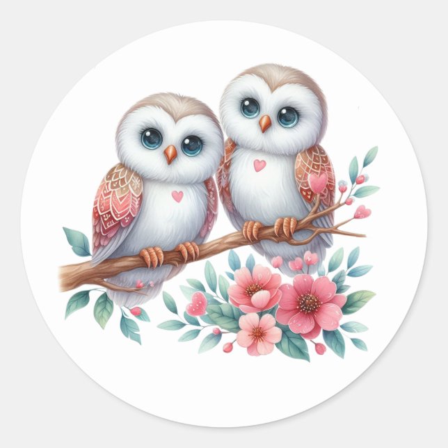 Sticker Rond Owl Boho Rustic Country Woodland Wedding (Devant)