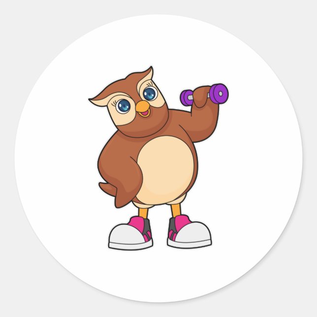 Sticker Rond Owl Fitness Dumbbell (Devant)