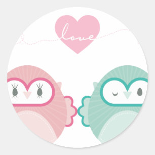 Sticker Rond OWL LOVE :: fille douce + garçon