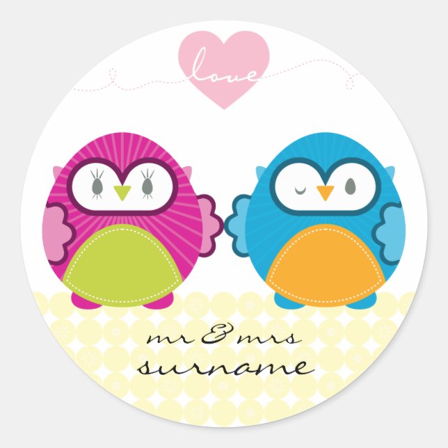 Sticker Rond OWL LOVE :: fille vive + garçon (Devant)