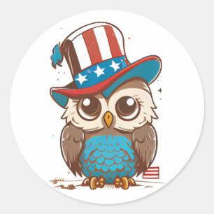 Sticker Rond Owl USA Independence Day 4 juillet hibou AMÉRICAIN