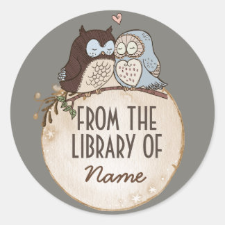 STICKER ROND OWLS IN LOVE, ANIMAL STICKER, DE LA BIBLIOTHÈQUE D