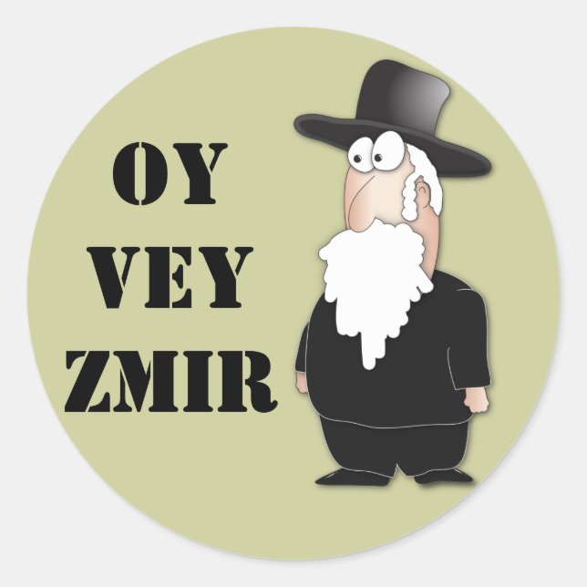 Sticker Rond Oy Vey Funny rabbin juif - dessin animé cool (Devant)