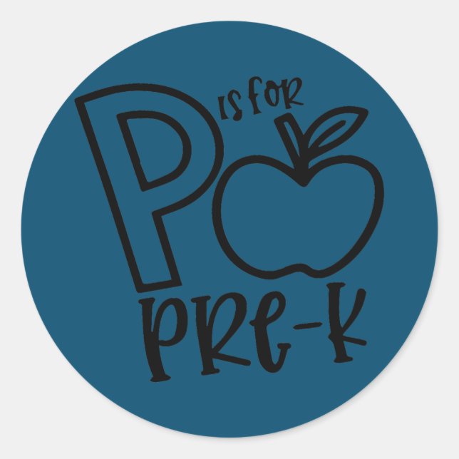 Sticker Rond P est pour Pré K Enseignant école de premier jour (Devant)