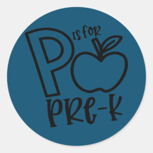 Sticker Rond P est pour Pré K Enseignant école de premier jour