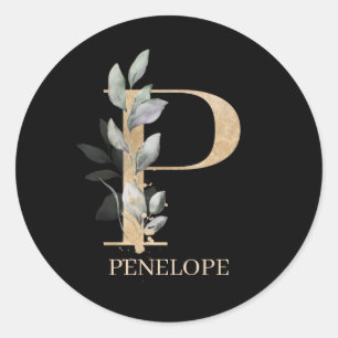 Sticker Rond P monogramme floral personnalisé